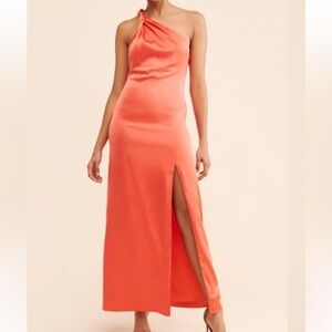 Free People One-Shoulder Coral Maxi Dress with Side Slit